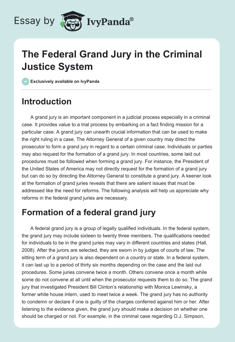 The Federal Grand Jury in the Criminal Justice System. Page 1