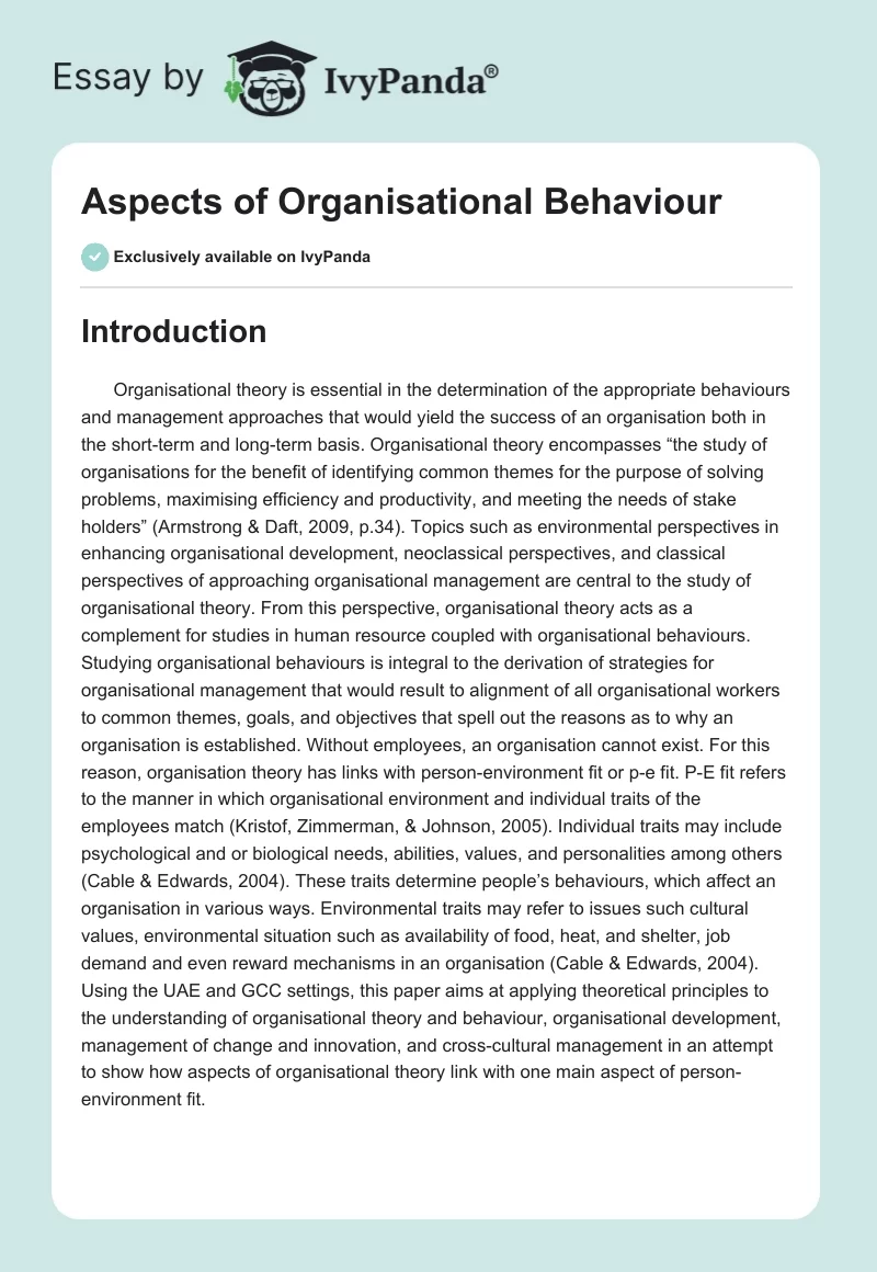 Aspects of Organisational Behaviour. Page 1