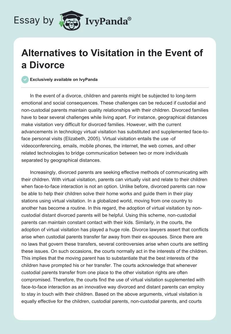 Alternatives to Visitation in the Event of a Divorce. Page 1