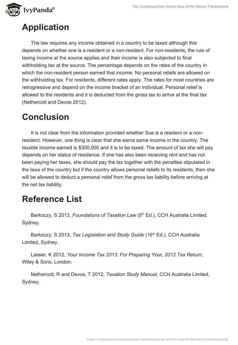 Tax Consequences Advice Sue of the Above Transactions. Page 3