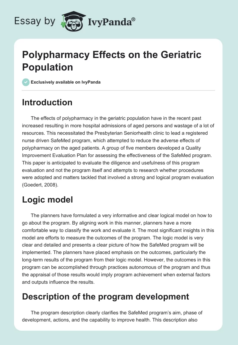 Polypharmacy Effects on the Geriatric Population. Page 1