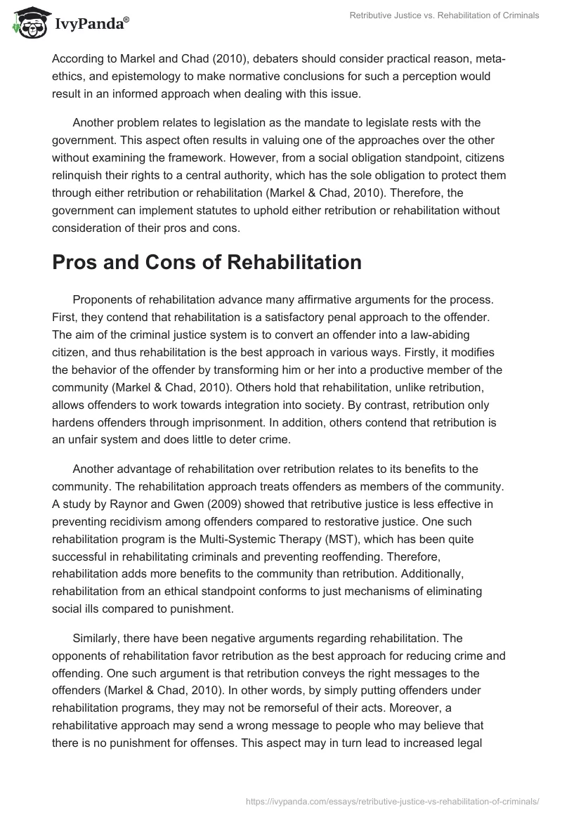 Retributive Justice vs. Rehabilitation of Criminals. Page 2