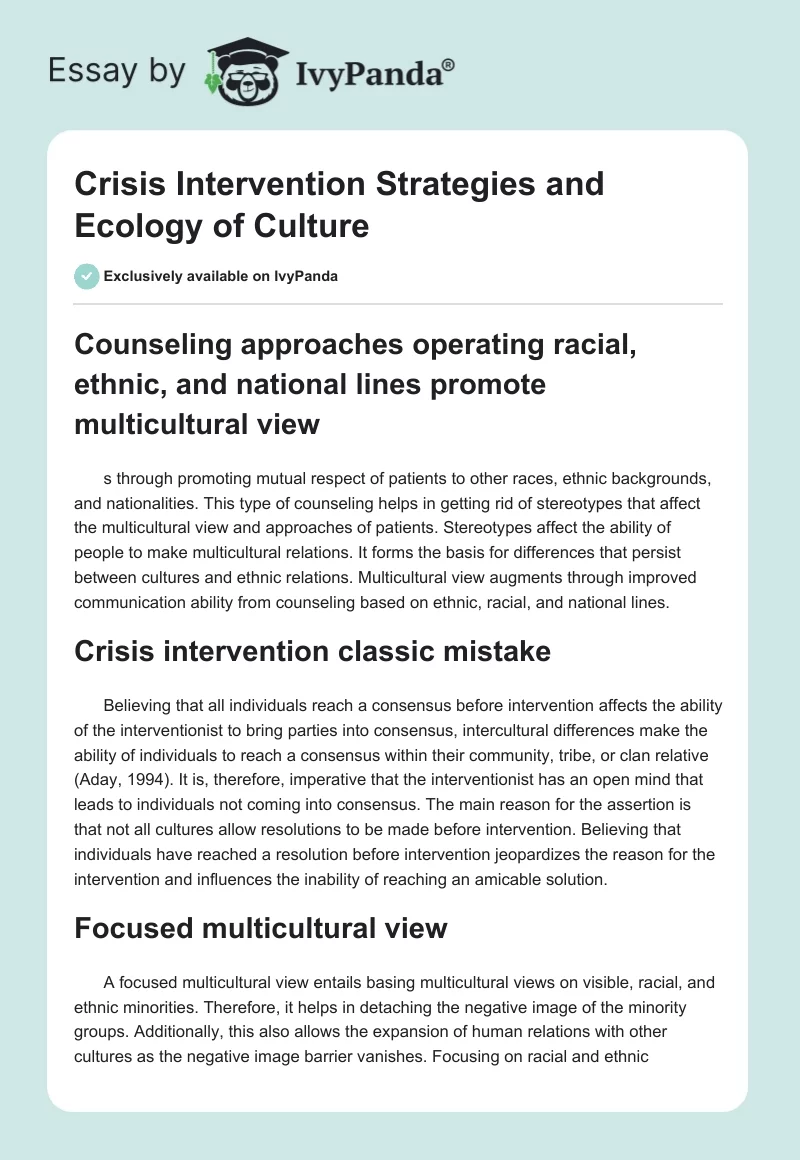 Crisis Intervention Strategies and Ecology of Culture. Page 1