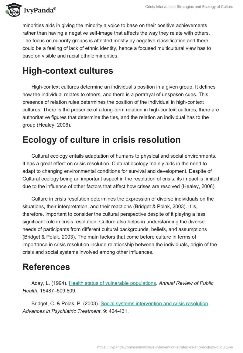 Crisis Intervention Strategies and Ecology of Culture. Page 2