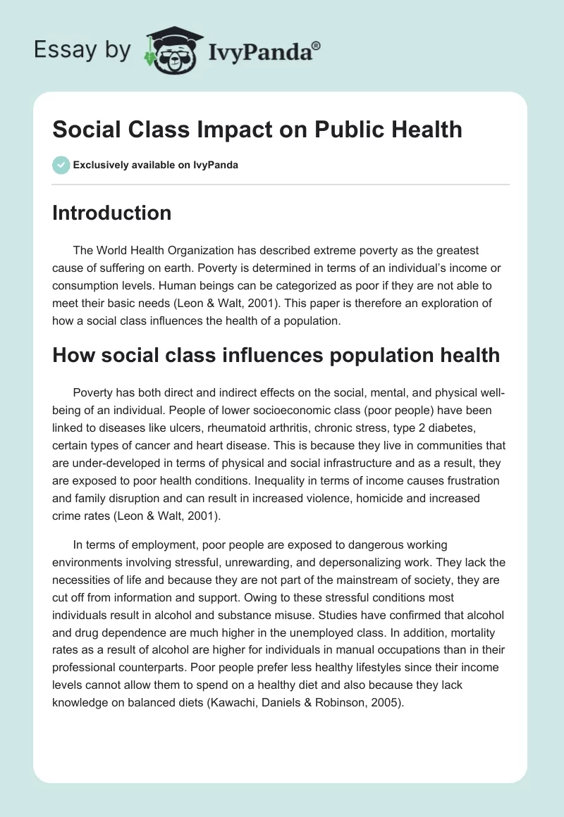 Social Class Impact on Public Health. Page 1