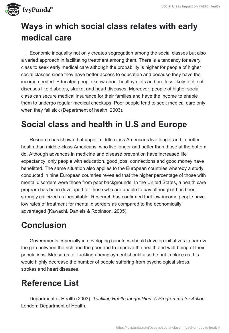 Social Class Impact on Public Health. Page 2