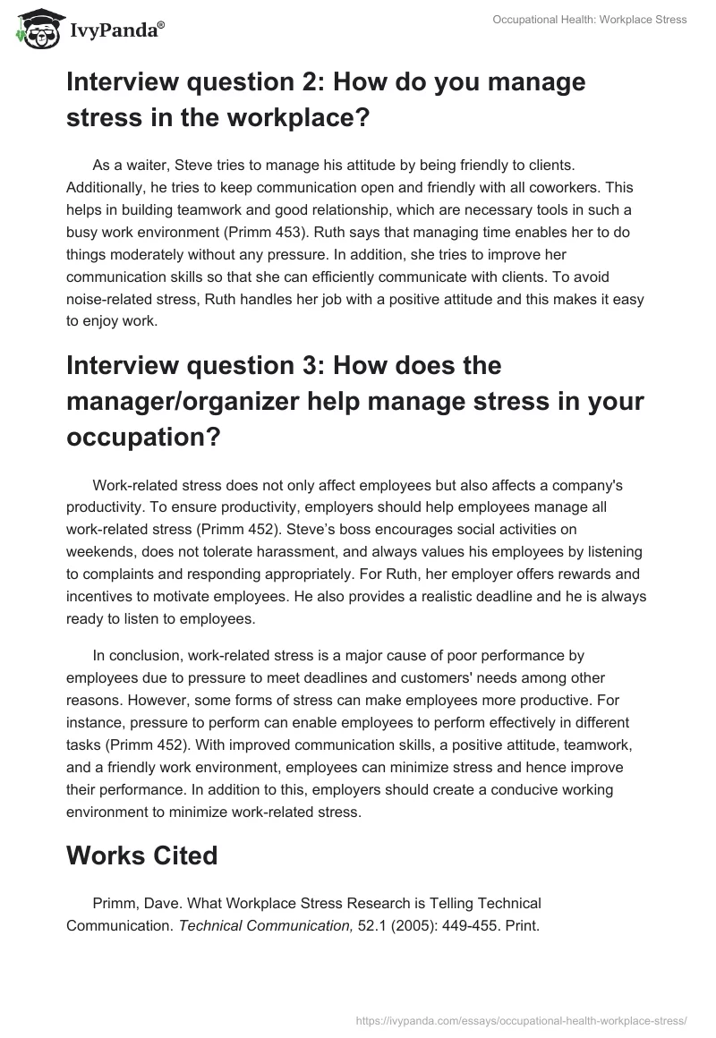 Occupational Health: Workplace Stress. Page 2