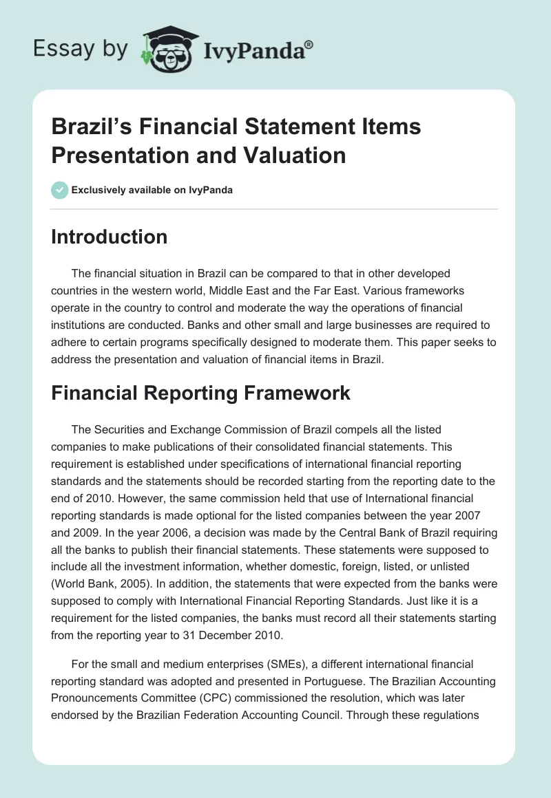 Brazil’s Financial Statement Items Presentation and Valuation. Page 1