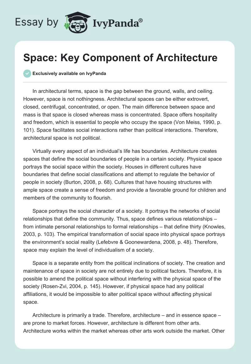 Space: Key Component of Architecture. Page 1