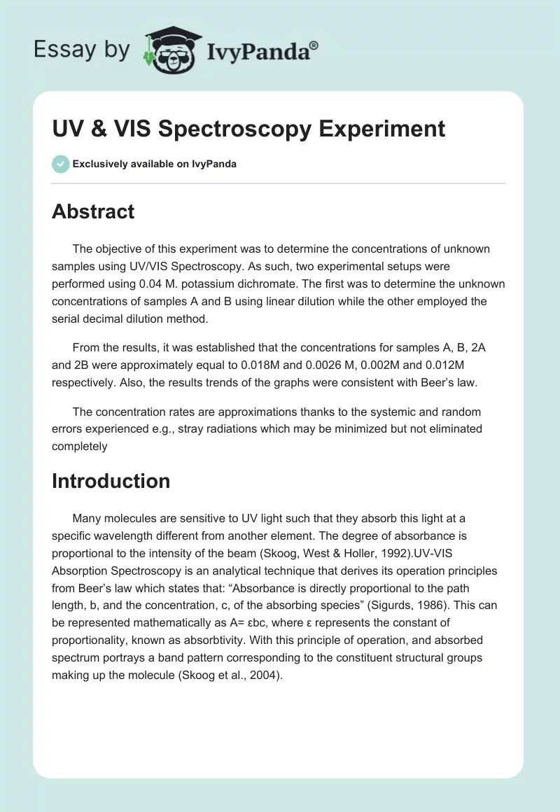 UV & VIS Spectroscopy Experiment. Page 1