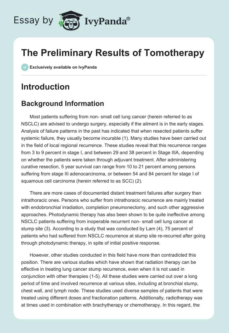 The Preliminary Results of Tomotherapy. Page 1