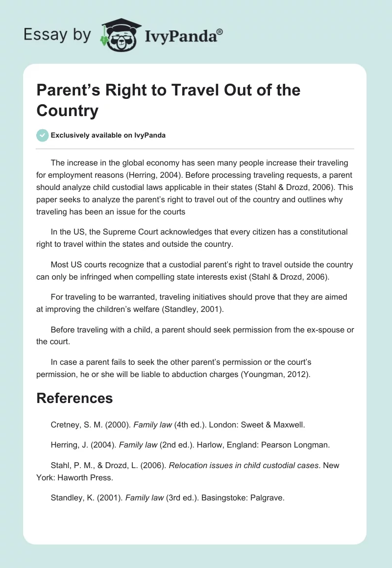Parent’s Right to Travel Out of the Country. Page 1