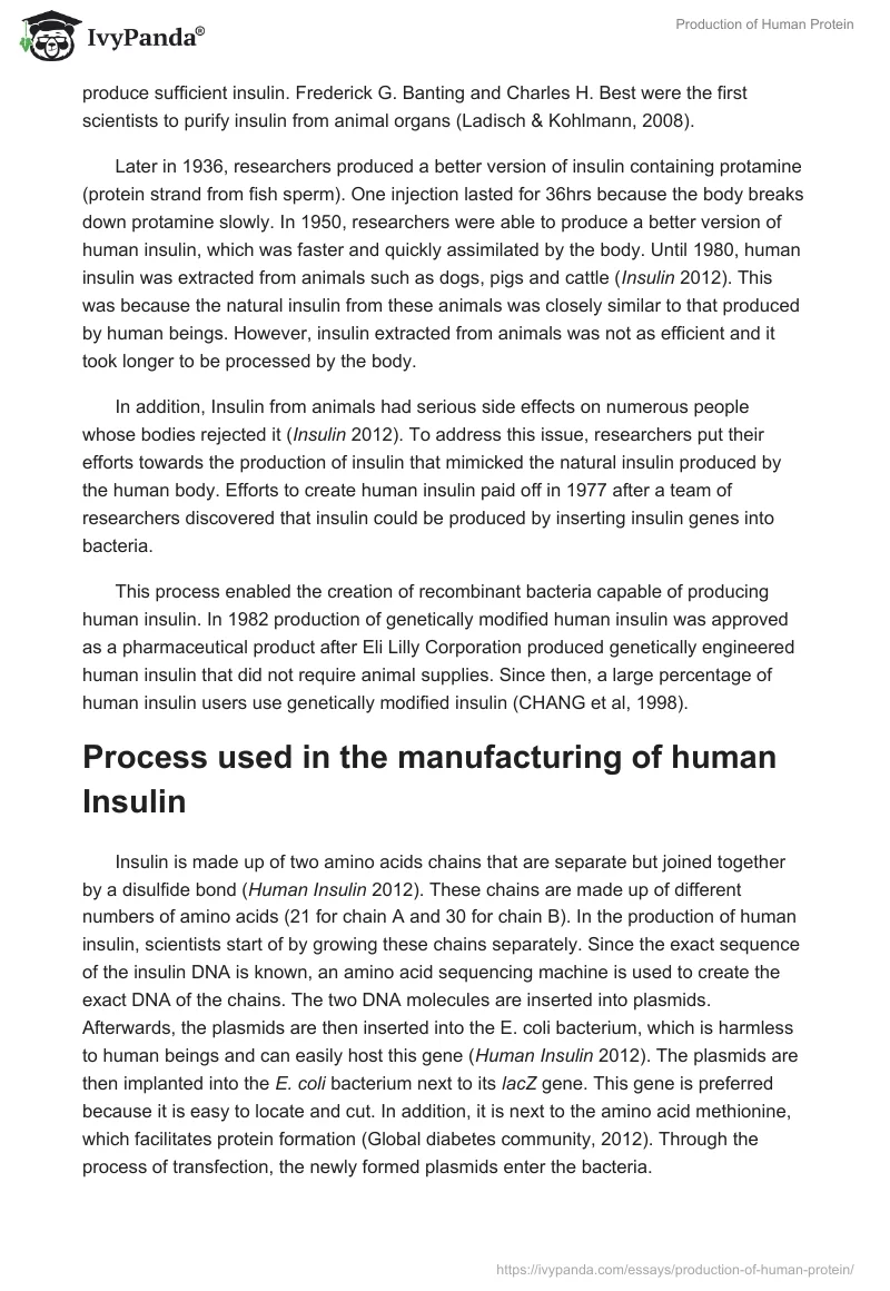 Production of Human Protein. Page 2