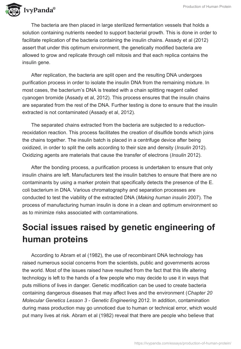 Production of Human Protein. Page 3