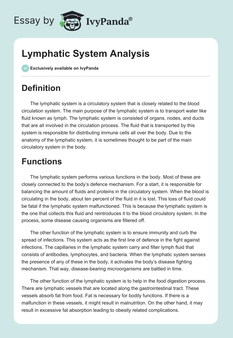 Lymphatic System Analysis. Page 1