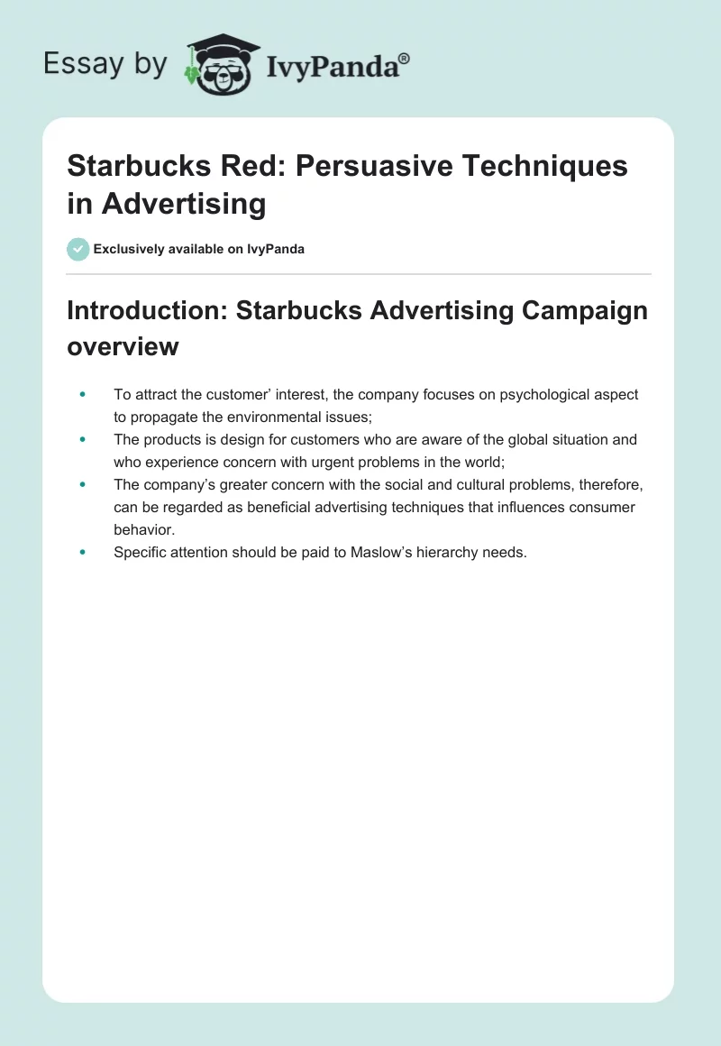 Starbucks Red: Persuasive Techniques in Advertising. Page 1