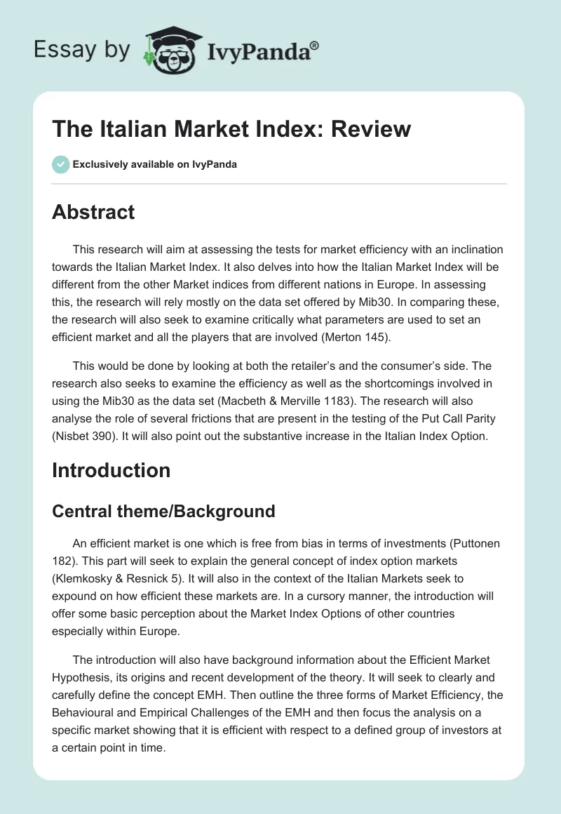 The Italian Market Index: Review. Page 1