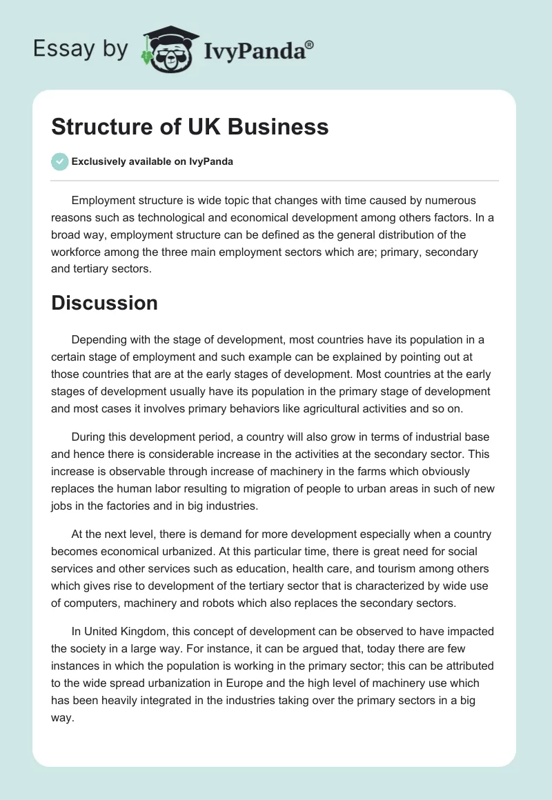 Structure of UK Business. Page 1