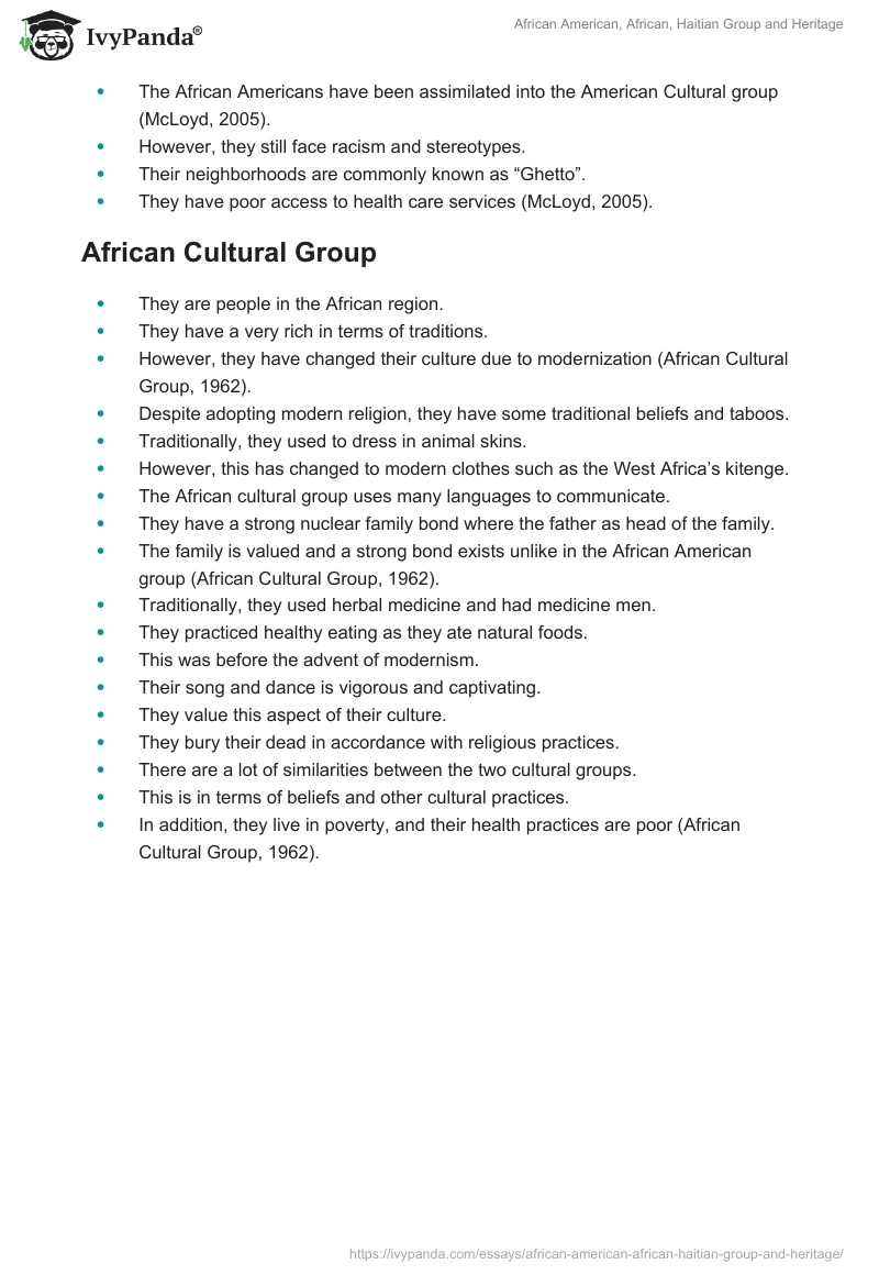 African American, African, Haitian Group and Heritage. Page 3