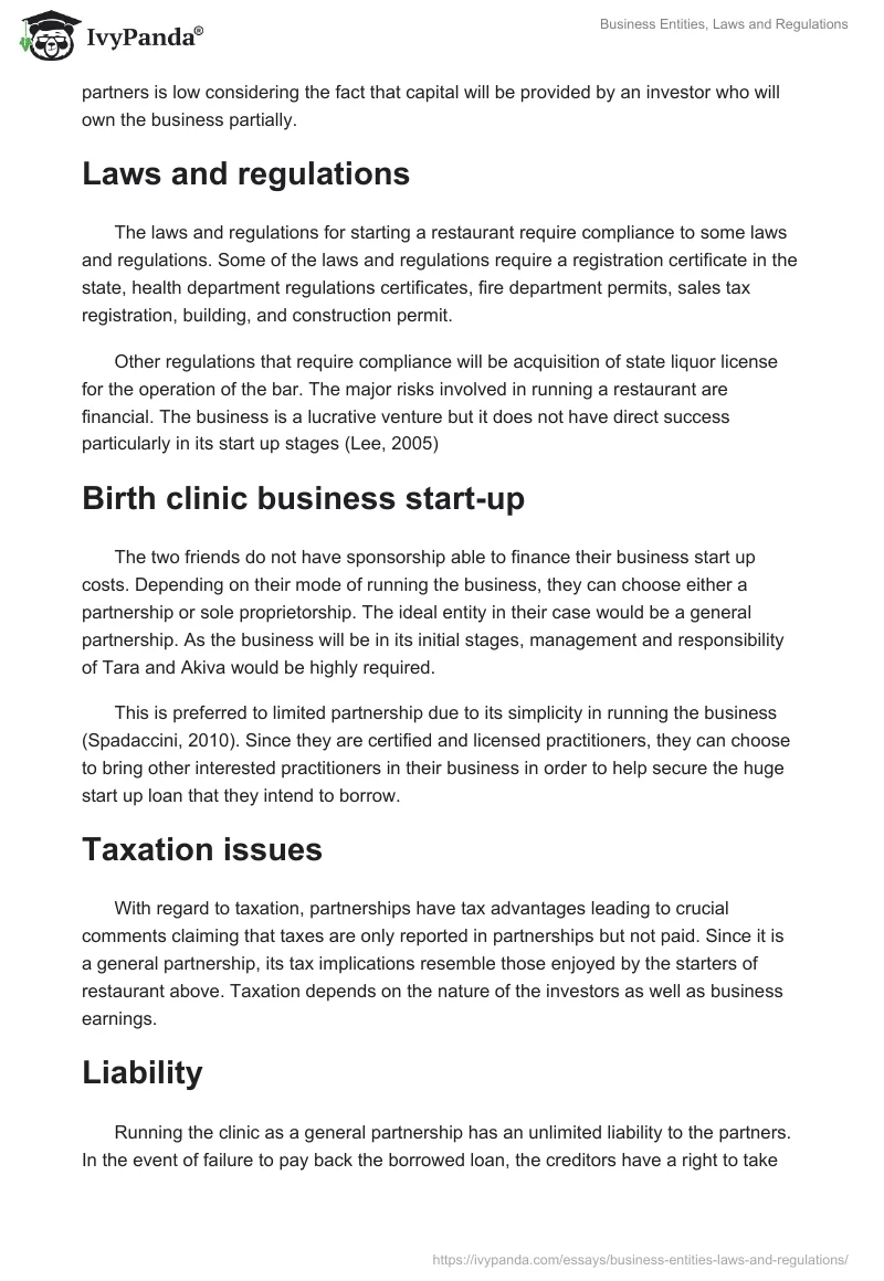Business Entities, Laws and Regulations. Page 2