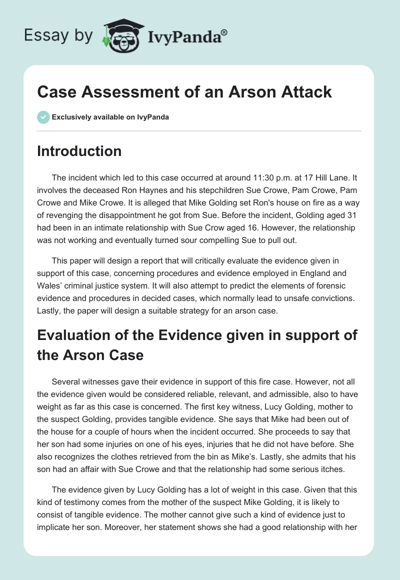 Case Assessment of an Arson Attack. Page 1