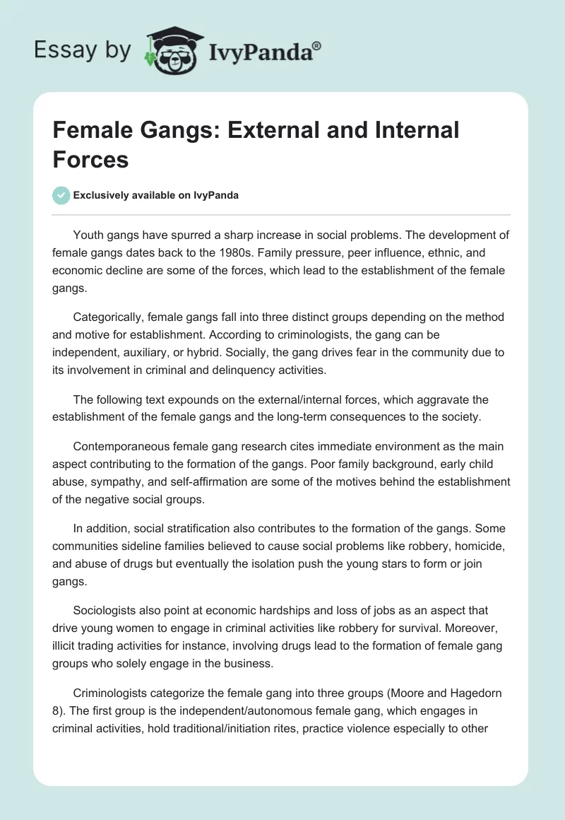 Female Gangs: External and Internal Forces. Page 1