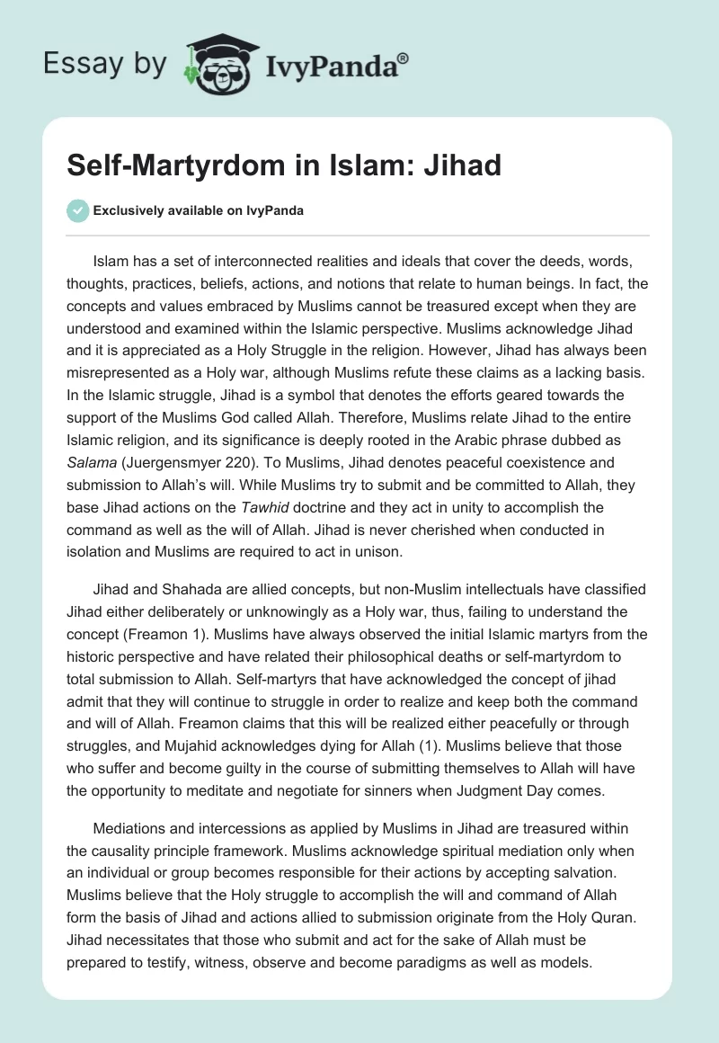 Self-Martyrdom in Islam: Jihad. Page 1