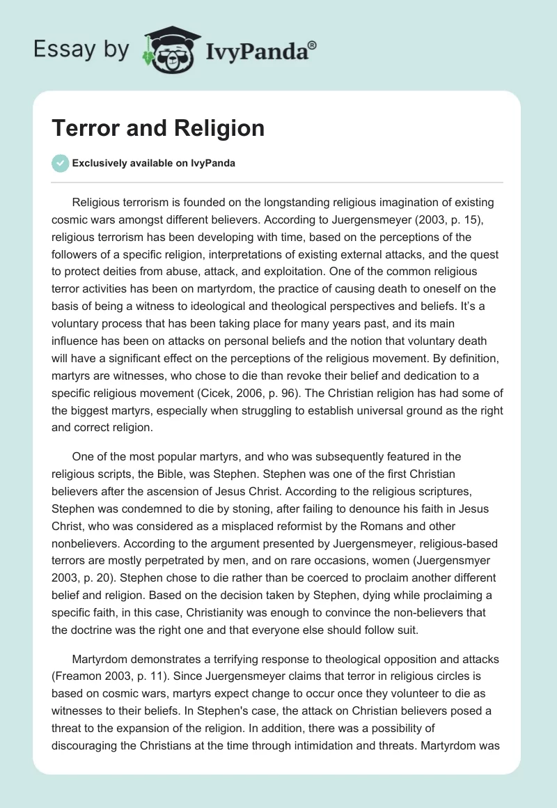 Terror and Religion. Page 1