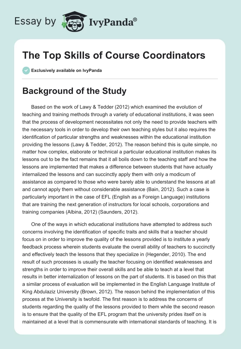 The Top Skills of Course Coordinators. Page 1