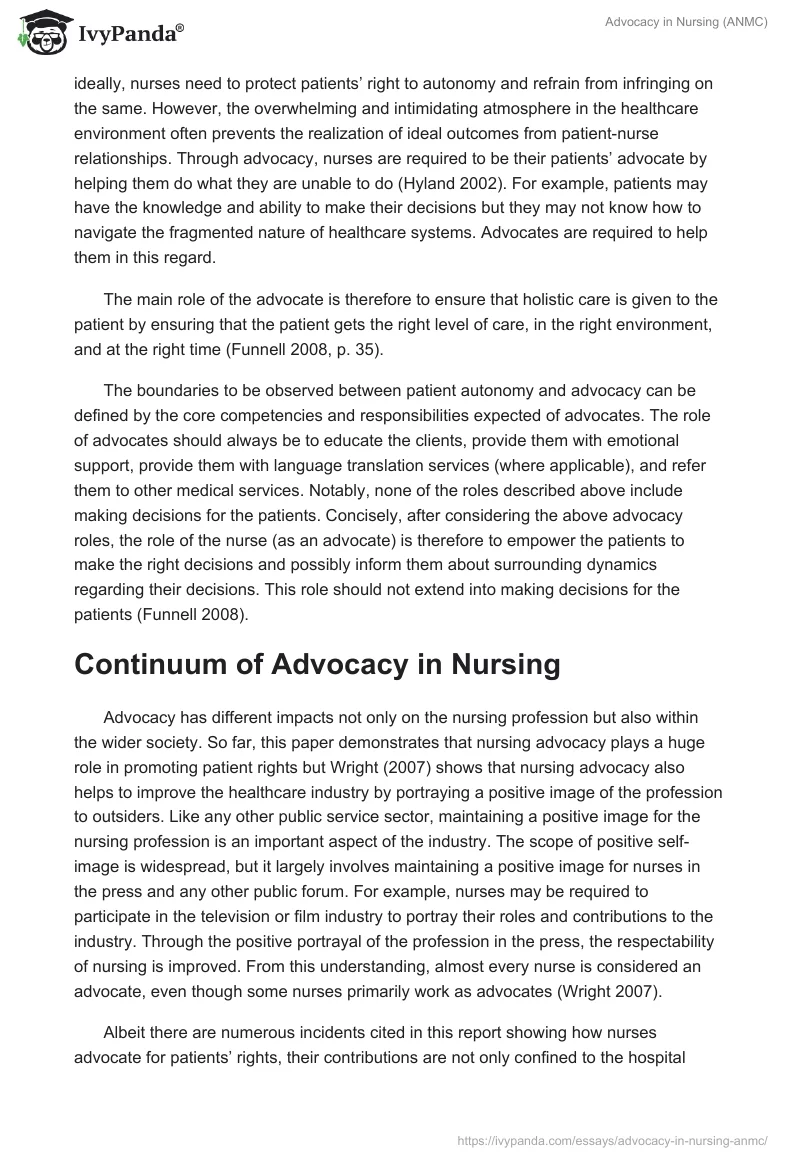 Advocacy in Nursing (ANMC). Page 2