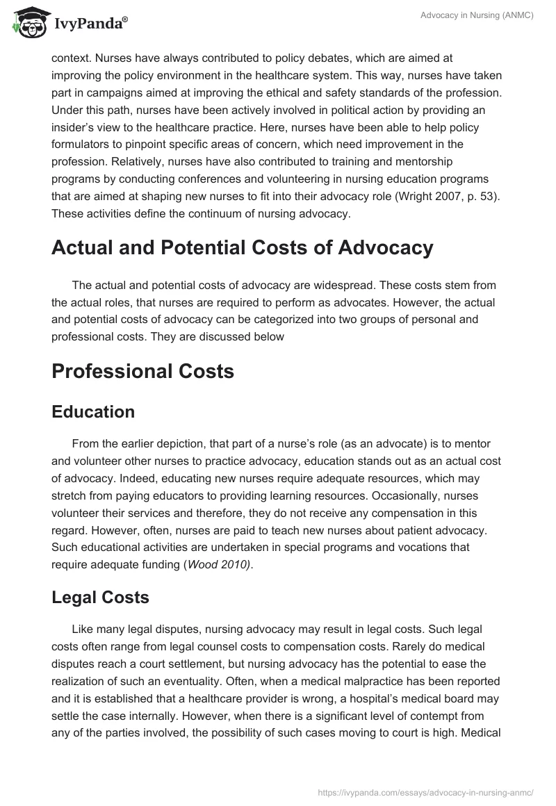 Advocacy in Nursing (ANMC). Page 3