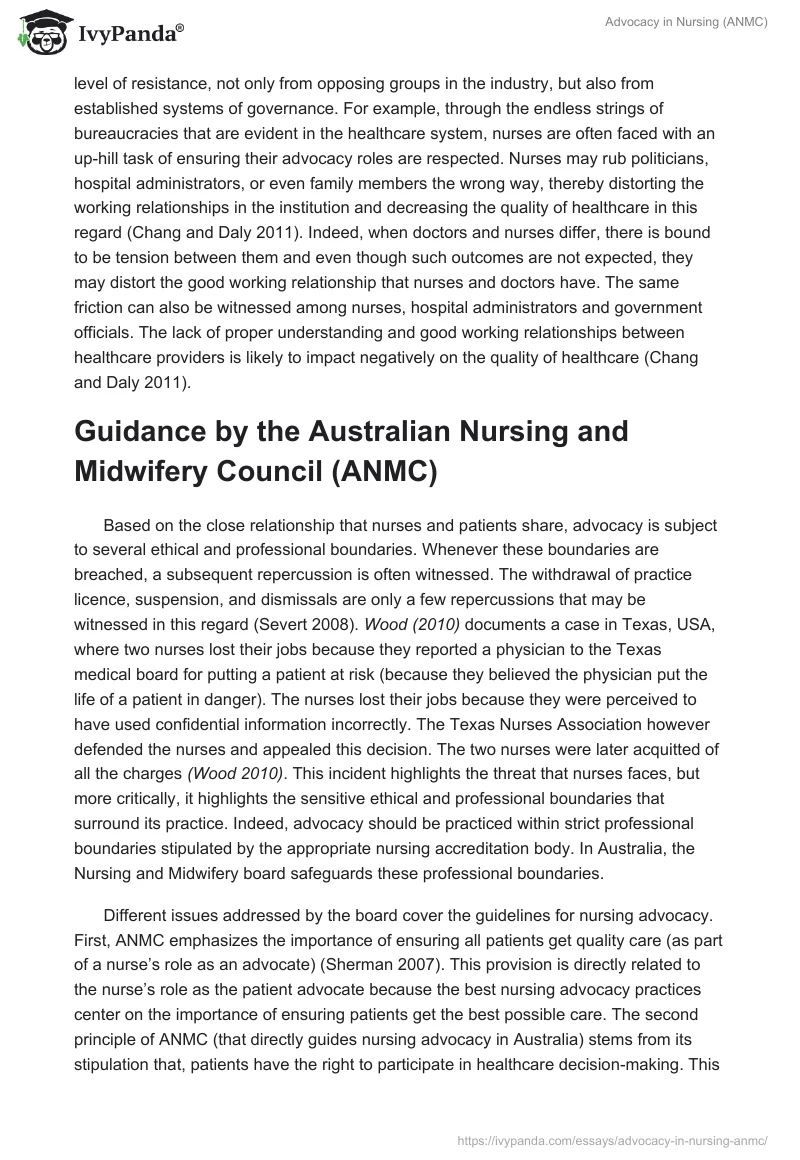 Advocacy in Nursing (ANMC). Page 5