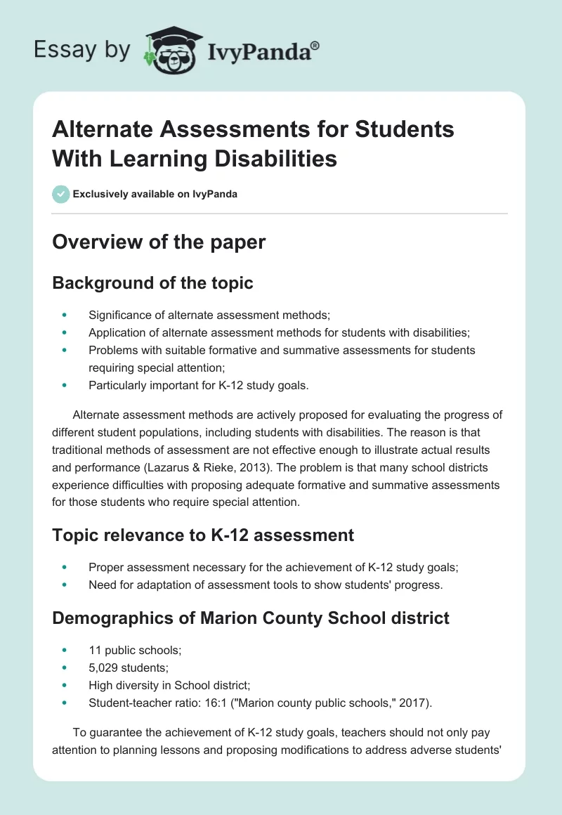 Alternate Assessments for Students With Learning Disabilities. Page 1