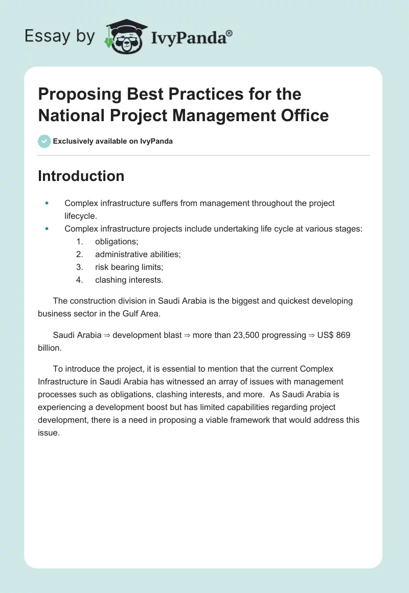 Proposing Best Practices for the National Project Management Office. Page 1