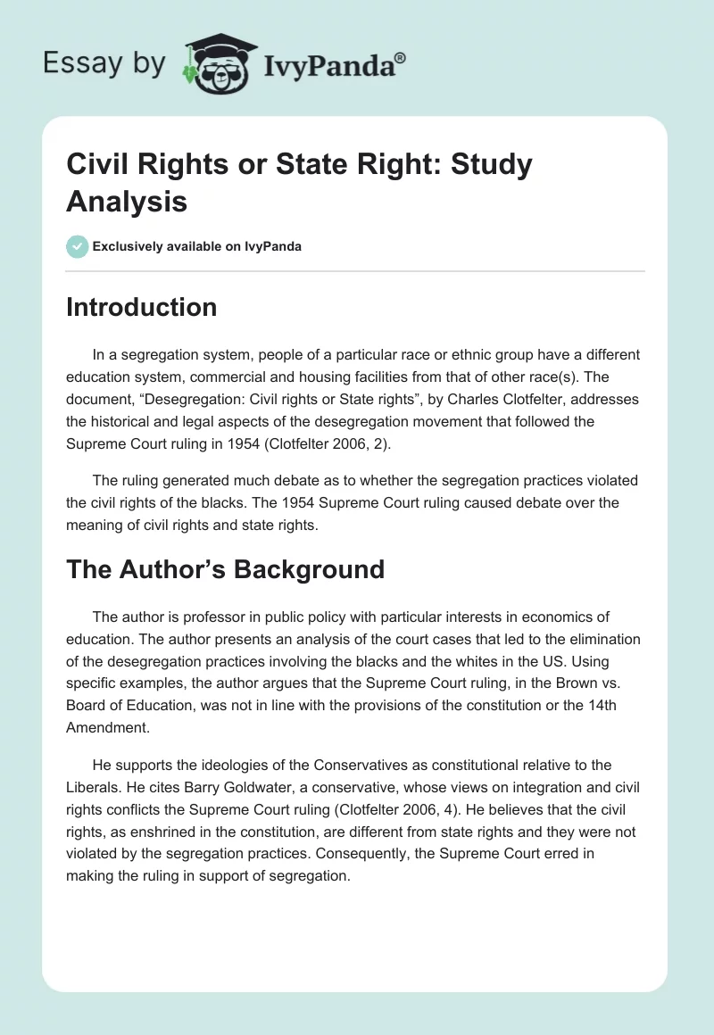 Civil Rights or State Right: Study Analysis. Page 1