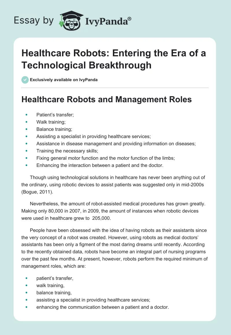 Healthcare Robots: Entering the Era of a Technological Breakthrough. Page 1