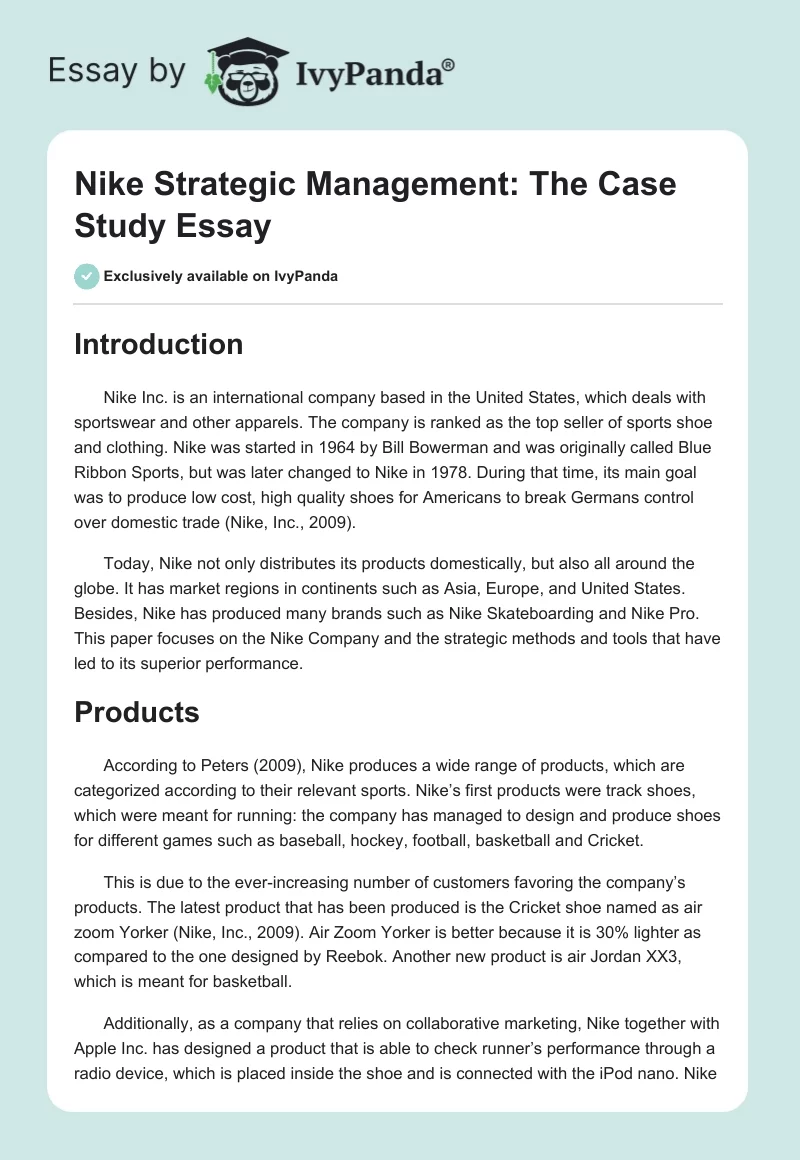 Nike Strategic Management: The Case Study Essay. Page 1