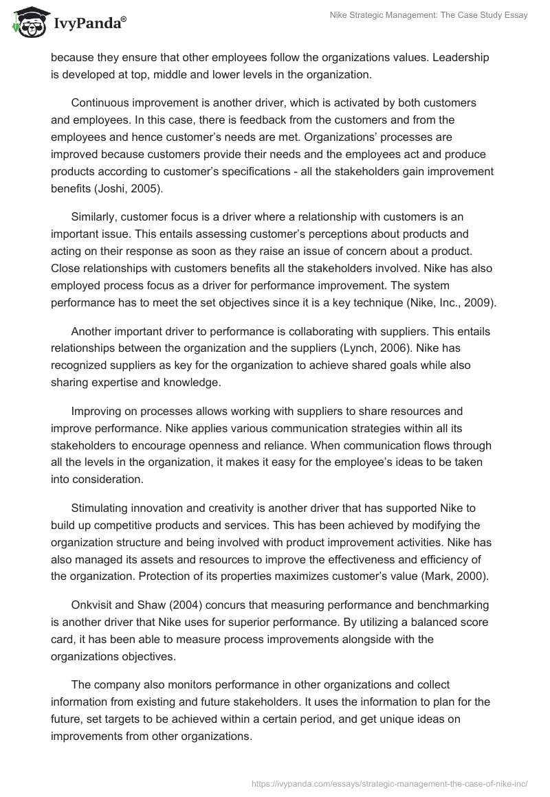 Nike Strategic Management: The Case Study Essay. Page 4