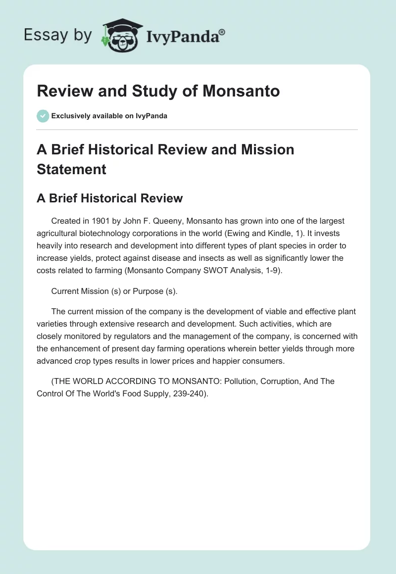 Review and Study of Monsanto. Page 1
