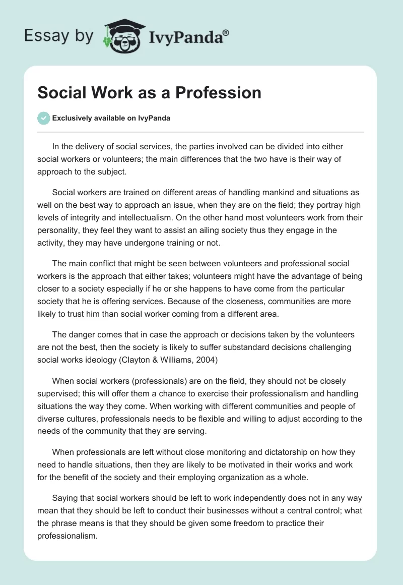 Social Work as a Profession. Page 1