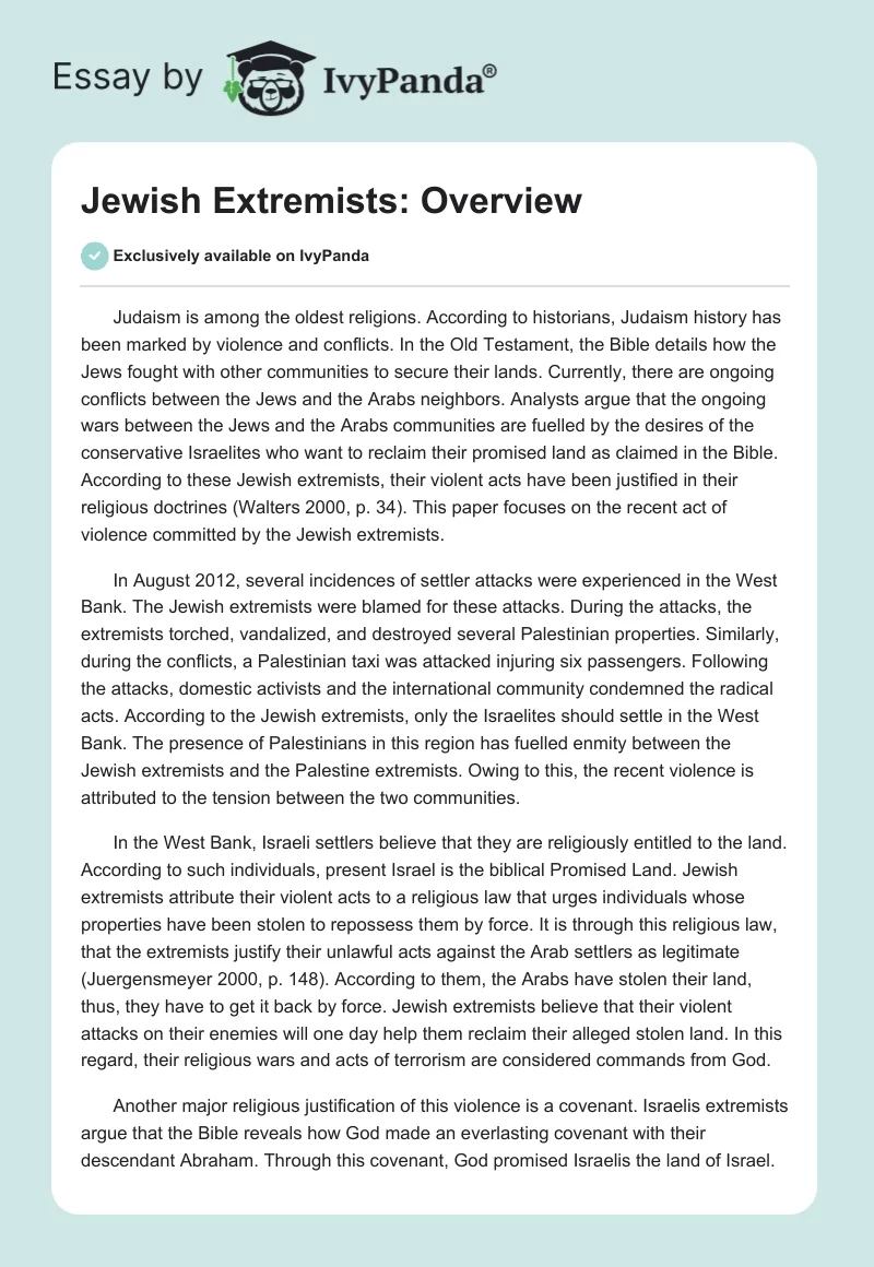 Jewish Extremists: Overview. Page 1