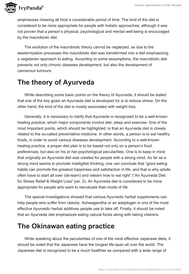 Various Approaches to Diet: Review. Page 2