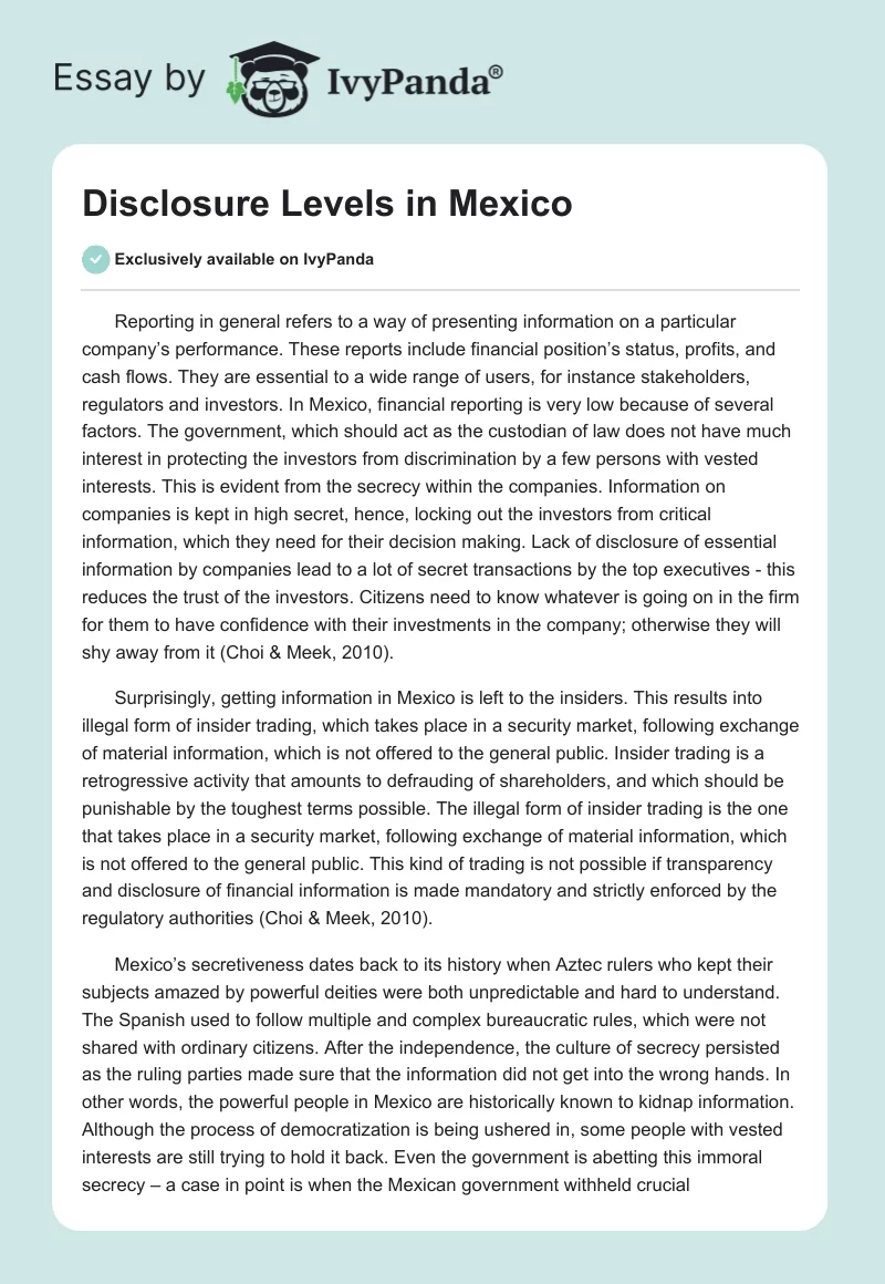 Disclosure Levels in Mexico. Page 1