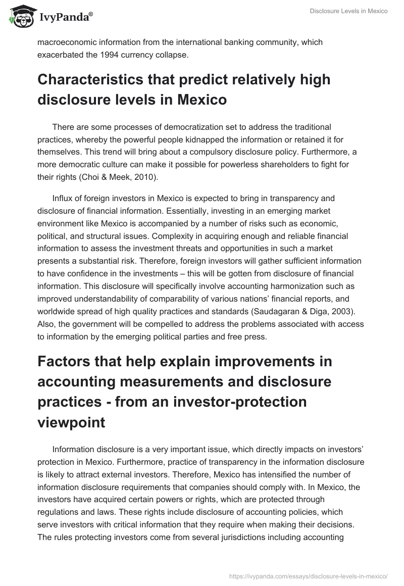Disclosure Levels in Mexico. Page 2