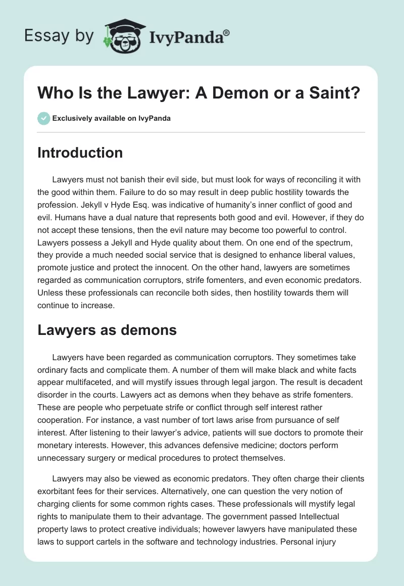 Who Is the Lawyer: A Demon or a Saint?. Page 1