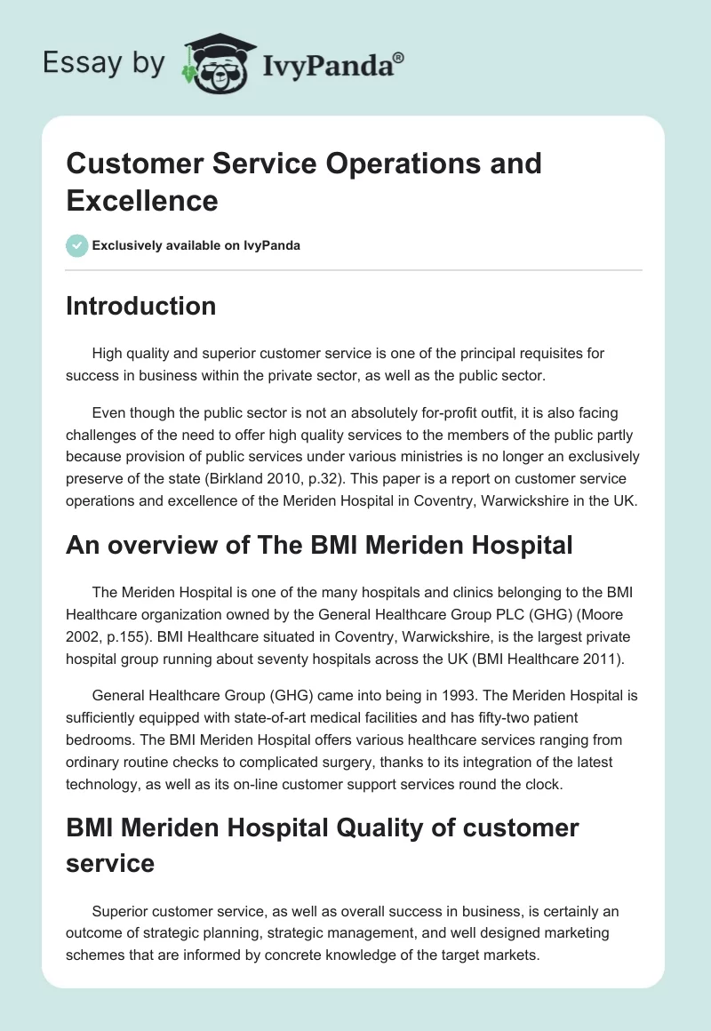 Customer Service Operations and Excellence. Page 1