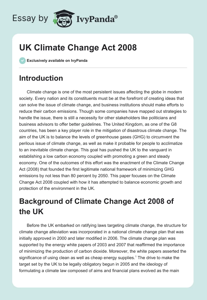UK Climate Change Act 2008. Page 1