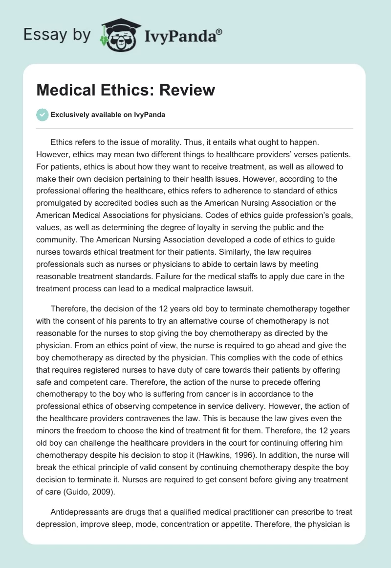 Medical Ethics: Review. Page 1
