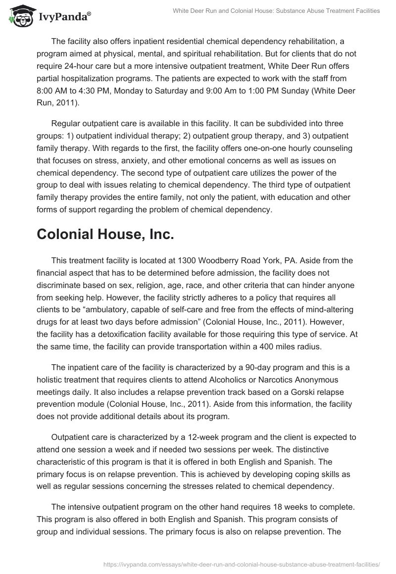 White Deer Run and Colonial House: Substance Abuse Treatment Facilities. Page 2