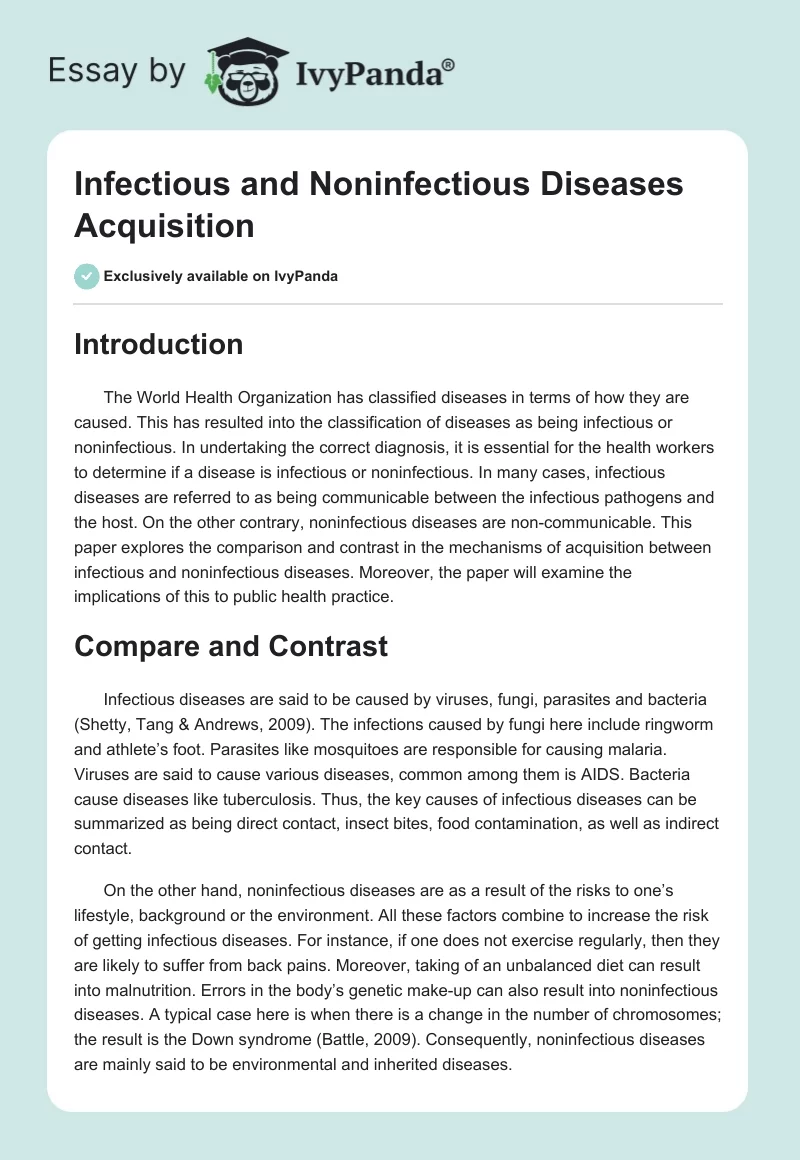 Infectious and Noninfectious Diseases Acquisition. Page 1
